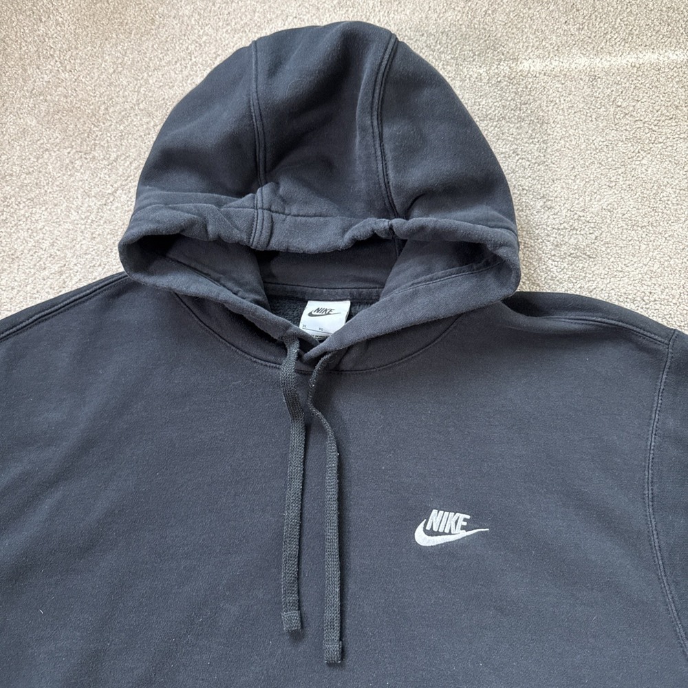 Nike Sportswear Club Fleece Pullover Hoodie Black/White Men's XL BV2654-010 - Picture 4 of 8